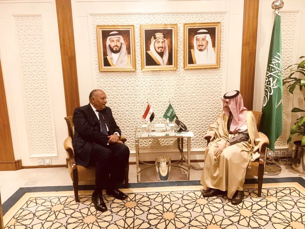 the beginning of a bilateral meeting between the foreign ministers of Saudi Arabia and Egypt in Riyadh