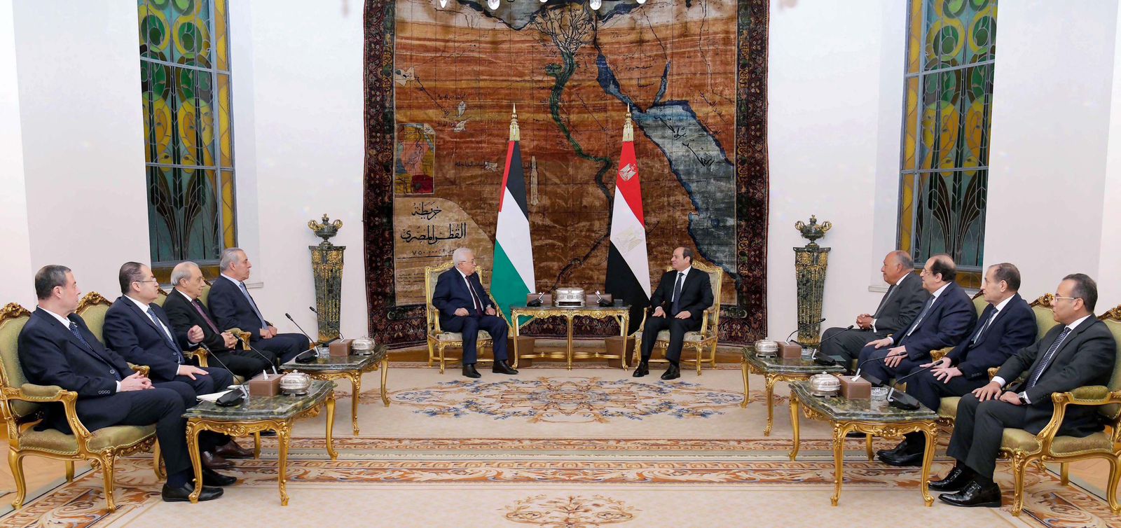 An expanded discussion session between President Sisi and his Palestinian counterpart about the situation in Gaza