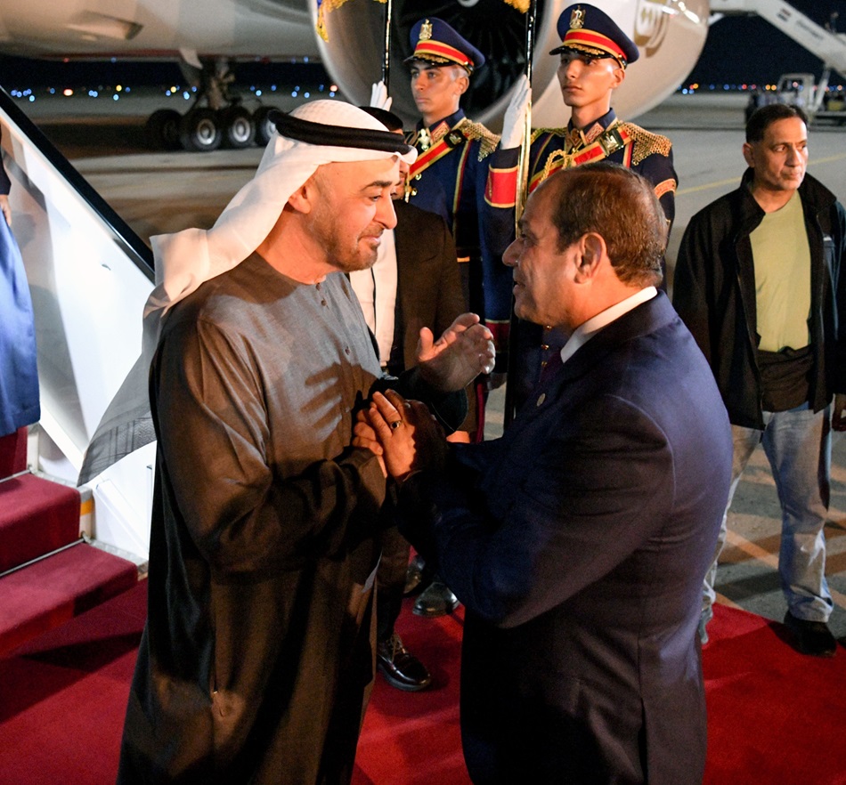 President El-Sisi bids farewell to UAE President at El Alamein Airport at the conclusion of his fraternal visit to Egypt