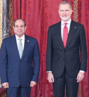 Sisi during his meeting with the King of Spain amidst great enthusiasm at the Royal Palace