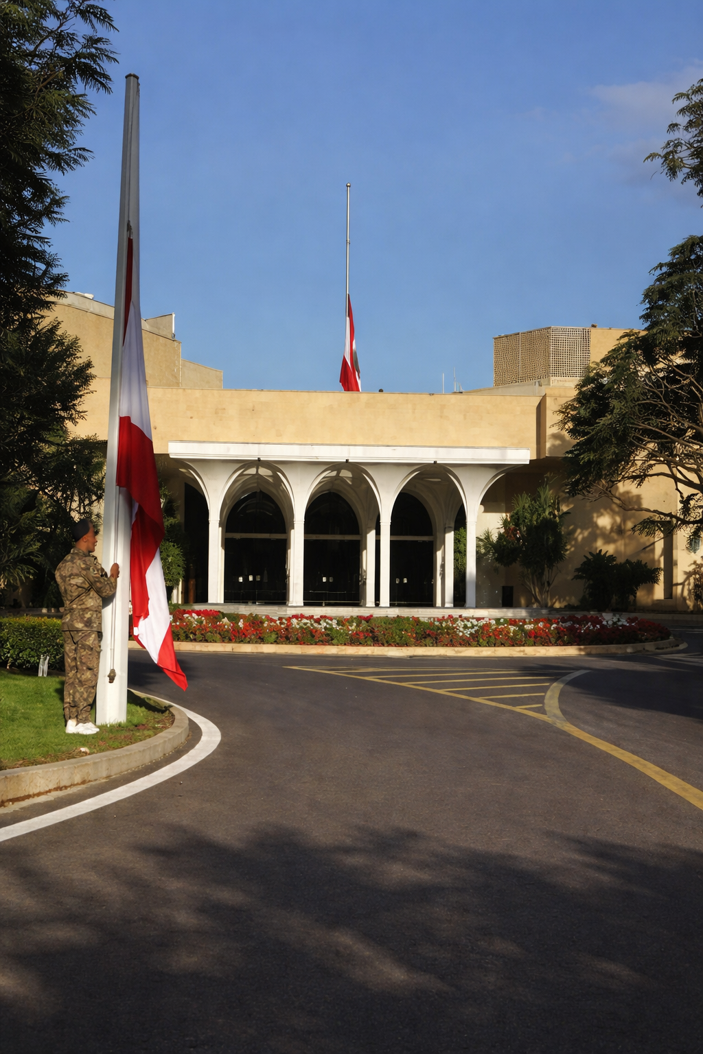 The Lebanese Presidency lowers flags to half-mast in mourning for the victims of Israeli attacks.