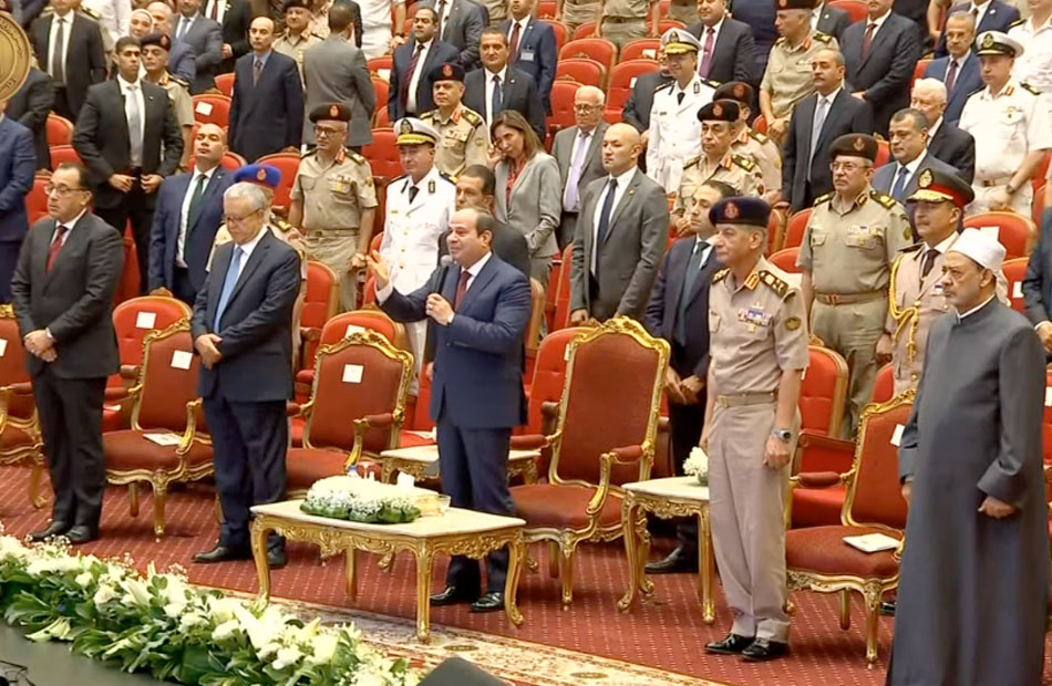President Sisi attends the 36th Armed Forces Educational Symposium, where he views the films "The Emblem of Victory" and "Heroes from Dahab."