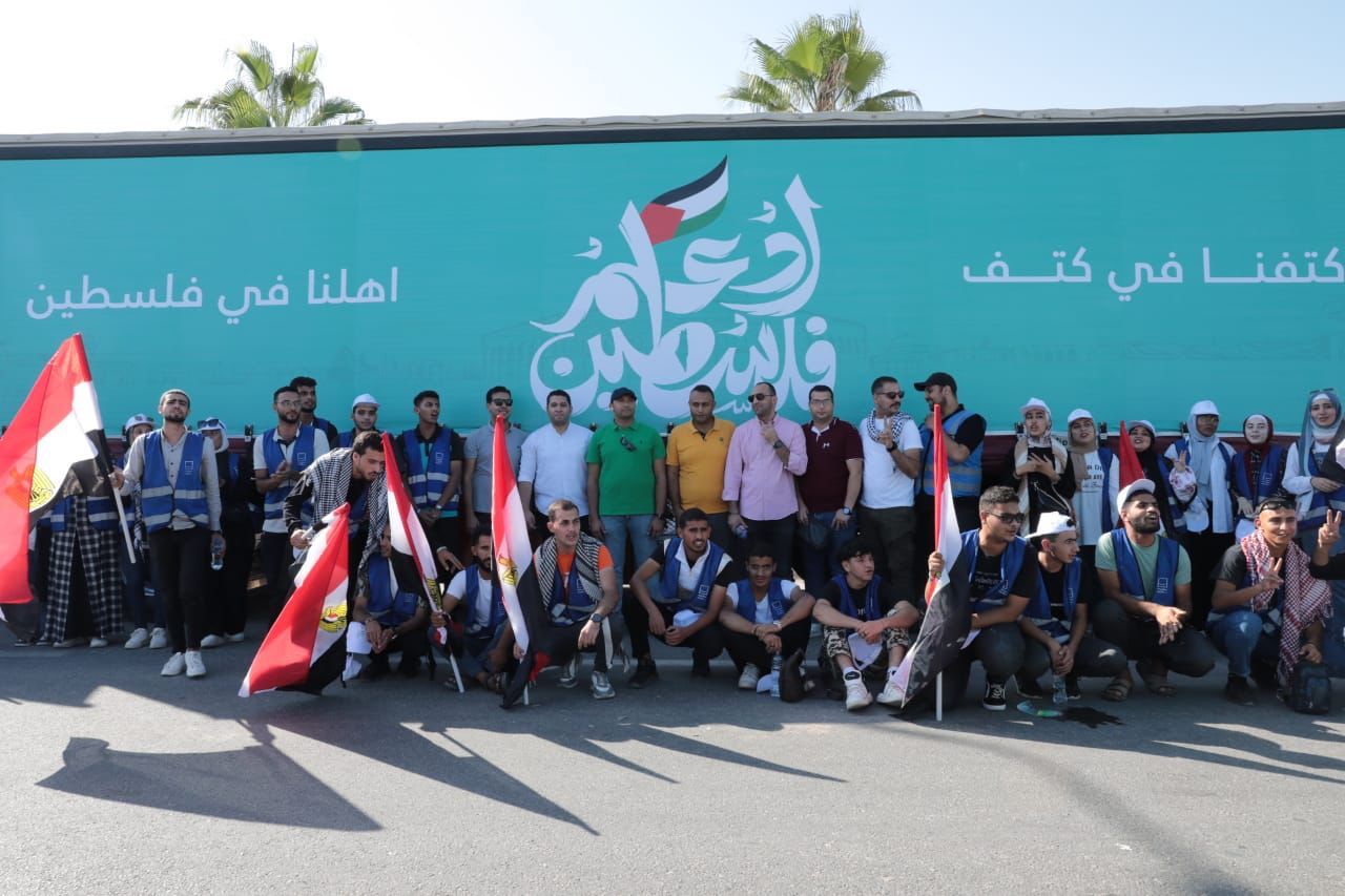 The National Alliance for Civil Action convoy arrives in Al-Arish on its way to Gaza