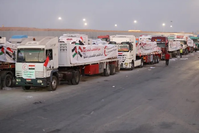 The fifth batch of the ninth Egyptian aid convoy enters the Gaza Strip.